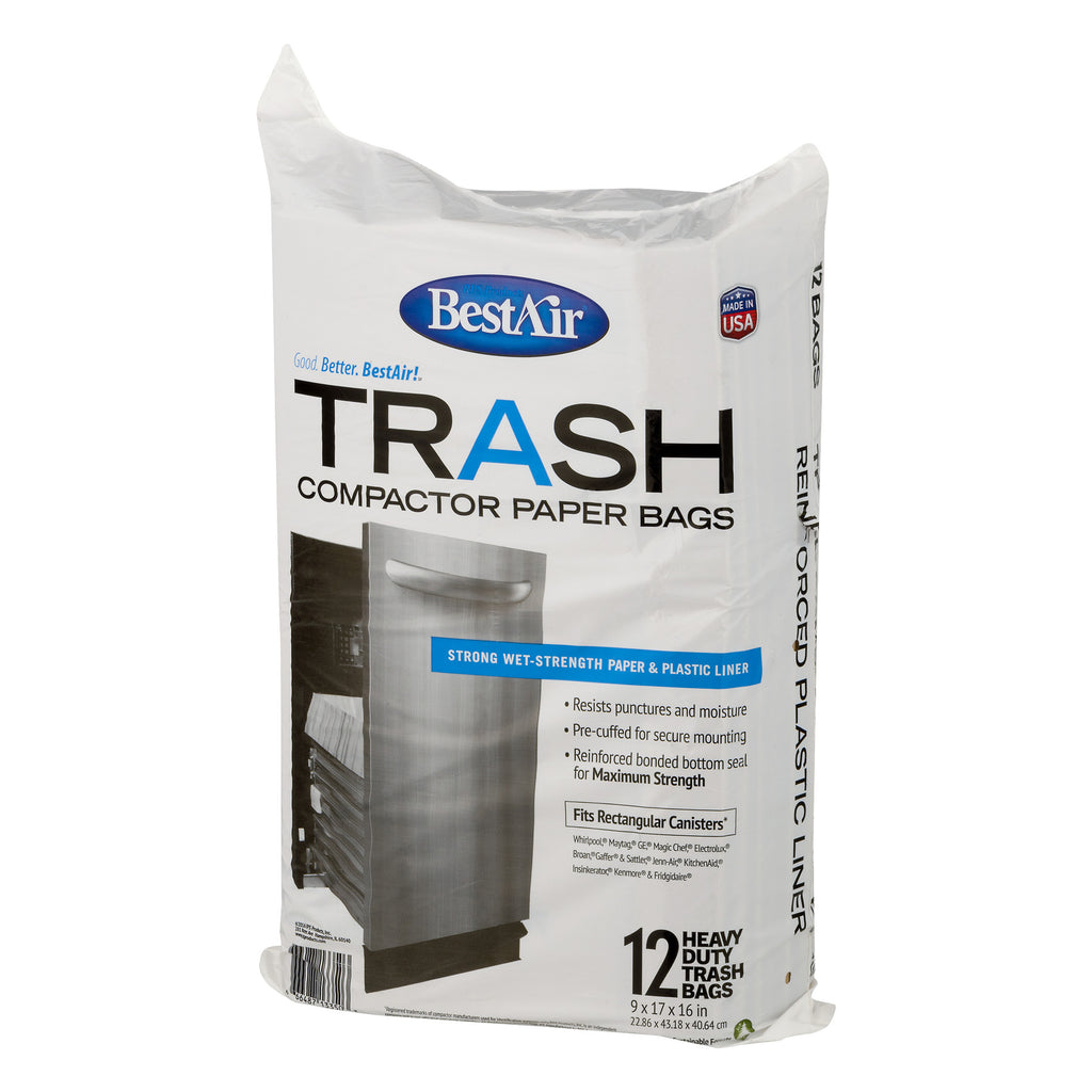 BestAir Heavy Duty Paper Trash Compactor Bags, Pre-Cuffed, 12 Bags